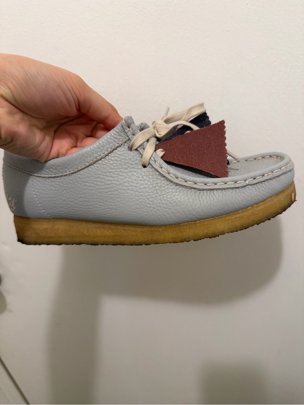 Clarks Light Gray Kids Leather Moccasin with Crepe Sole
